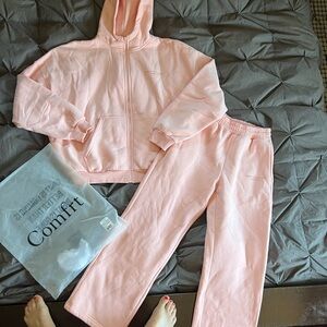 Comfrt set Pink bubblegum Cozy Hooded zip Sweatshirt and sweatpants Medium